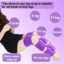 JANMISI O/X Leg Type Correction Belt, Adjustable Legs Posture Correction Belt 3 in 1 Pack, Knee Belt Correction for Adults (XLarge, Purple)