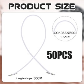 THXFUNAREA Pack of 50 Elastic Barb Cord, Rubber Cord with Metal Barb Closure, Round White Hat Rubber Cord for Hats, Blindfolds, Masks, Notebooks, Day, Gift Bags