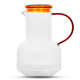 elle decor Glass Pitcher with Amber Lid | 48-Ounce | Durable Borosilicate Glass Water Pitcher with Lid and Spout | Carafe with Handle for Iced Tea, Juice, & Coffee