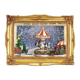 Mr. Christmas 90th Anniversary Gold Resin Frame Shadow Box with Carousel