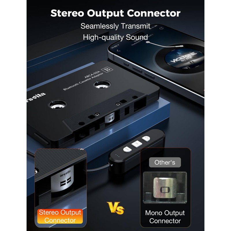 arsvita 5.1 Bluetooth Cassette Adapter, Car Audio Bluetooth Cassette Receiver,