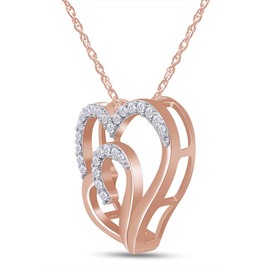 1/4 CT.t.w Round Cut Diamond Double Heart Pendant Necklace In 14k Rose Gold Plated 925 Sterling Silver (I-J Color, I2-I3 Clarity, 0.25 Cttw), 18" Chain