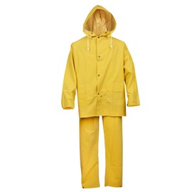 Cordova RS353Y 3-Piece Rain Suit, 35mm PVC/Polyester, Detachable Hood w/Drawstring, Corduroy Collar, Ventilated Cape Back and Underarms, Zipper and Buttons, Raincoat/Pants/Hood, 2X-Large, 3-Pack
