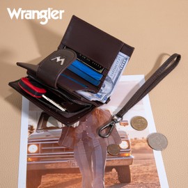 Montana West X Wrangler Small Wallet Women Bifold Wallet RFID Blocking Ladies Wallets with a Detachable Wristlet Strap
