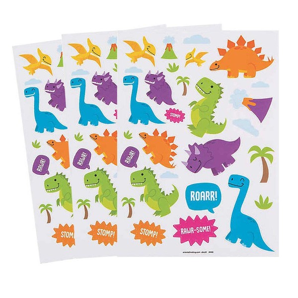 Dinosaur Sticker Sheets - 5"x7" | Assorted Colors and Designs | Pack of 24