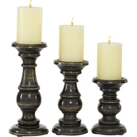 Traditional Mango Wood Candle Holder, Pillar Candle Holders Decorative Candlestick Holder for Home Decor, Wedding, Dinning, Party, S/3 6", 8", 10" H (10",8",6", Black)