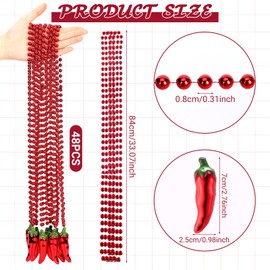Tigeen Chili Pepper Necklace, 24 Pcs Plastic Beads Necklace, Unisex, for Cinco De Mayo Fiesta Mardi Gras Party Decor