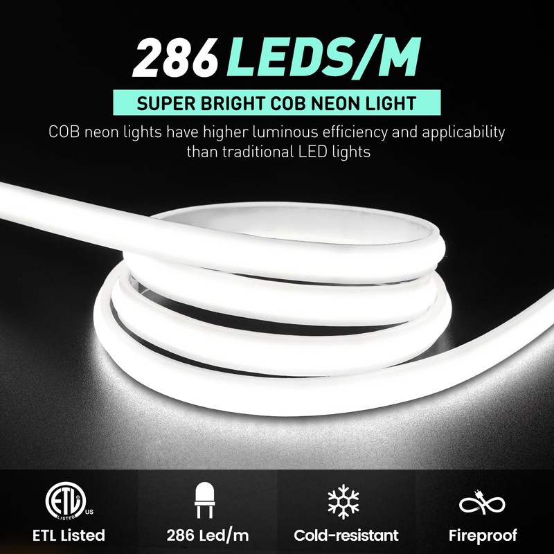 GZBtech Silicone COB Neon Rope Lights 16.4FT/5M, 6000K Super Bright