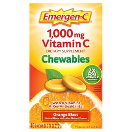 Emergen-C Chewable Vitamin C 1000mg, With B Vitamins And Antioxidants Tablet (40 Count, Orange Blast Flavor), Dietary Supplement, Back to School Essen