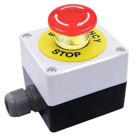 dstfuy Emergency Stop Push Button Switch,1 NC Waterproof IP65 Red Sign Mushroom Emergency Stop Switch with AC 660V 10A Stop Switch Box Emergency Button.(White)