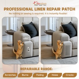 Lifenion Fabric Repair Patches, 17X79 inch Linen Self-Adhesive Fabric Repair Tape, Strong Sticky Linen Patch for Sofas, Tote Bags, Clothing, Car Seats, Furniture（Medium Grey, 17X79 inch）