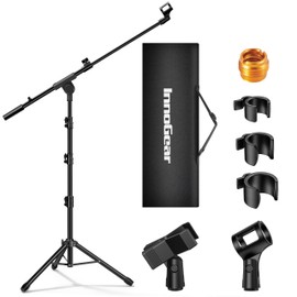 InnoGear Microphone Stand, 2 Pack Tripod Boom Arm Floor Mic Stand Height Adjustable with Carrying Bag 2 Mic Clips 3/8" to 5/8" Adapter for Singing Podcast for Blue Yeti Shure SM58 SM48 Samson Q2U