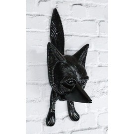 Ebros Gift Black Powder Coated Metal Rustic Whimsical Chibi Fox Door Knocker Sculpture with Striking Plate 9" H Foxes Home Decorative Garden Cottage Accent
