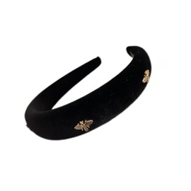 zaoalife Black Velvet Headband, Retro Hair Hoop Bee Wide Elastic Headbands Headpiece Vintage Bee Wide Hair Bands for Women Girl Hair Accessories