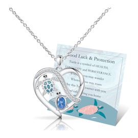 BOCHOI Gift for Women Girls, Sea Turtle Necklace Mum Daughter Grandmother Granddaughter, Silver Plated Love Heart Pendant Necklaces for Birthday Mothers Day