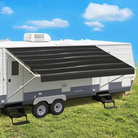Leaveshade RV Awning Fabric Replacement Camper Trailer Awning Fabric Super Heavy Vinyl Coated Polyester 15'3''(Fit for 16' Awning)- Black Wave