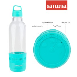 AIWA Water Bottle with Speaker and Earphone Bundle - 400ml Water Bottle with 4 Hour Playtime and Wireless Sports Earphones with Integrated Mic, 10 Hours Playtime for Workout, Camping and Hiking