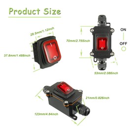 EPLZON 16A 125/250VAC Inline Cord Switch Waterproof Switch DPST 4Pin 2 Position On Off IP65 Double Hole Waterproof Box Two-Side Entry and Exit Line(2pcs Red)