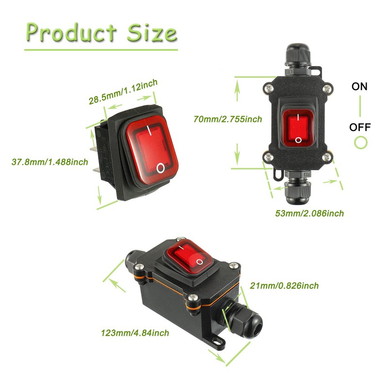 EPLZON 16A 125/250VAC Inline Cord Switch Waterproof Switch DPST 4Pin