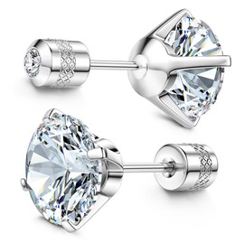 Subiceto Hypoallergenic G23 Implant Grade Titanium Screw Back Earrings 20G Pure Titanium Post for Sensitive Ears Cubic Zirconia Mens Earrings Studs for Women Men Silver 7mm