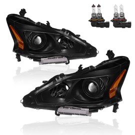 KUIPERAUTO Headlights Assembly Compatible with 2013-2015 Nissan Altima 4-Door Halogen Only Projector Black Housing with Clear Lens Amber Reflector Front Lamps Driver and Passenger Side (Set of 2)