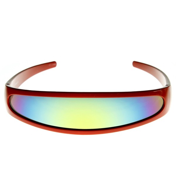 zeroUV Futuristic Narrow Cyclops Color Mirrored Lens Visor Sunglasses (Red Sun)