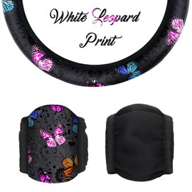 Juego de accesorios para volante de mariposa para mujer, con soporte para tazas y llavero, diseño de mariposas, funda para volante para coche SUV (estilo brillante)