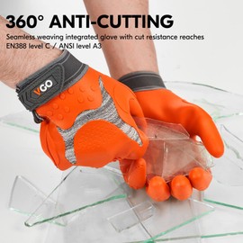 Vgo... NGG X1 Seamless Utility Gloves,Cut Resistant Safety Work Gloves,HPPE Anti-cut Liner,EN388 level C,ANSI level A3,Anti-slip Palm Mechanic Gloves(TP1112HY,Orange,L,1Pair)