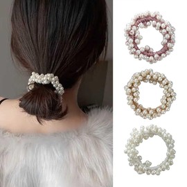 Hair Rubber Scrunchie Pearl, Set of 3, Pearl, Hair Ornament, High Elasticity, Simple, Hair Accessory, Hair Clip, Better Johnny, Cute, Office, Commute, Accessory, Women's, Fashionable, Cute, Gift