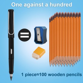 EASYKEENECOM Everlasting Pencil, 6pcs Infinity Pencil with Eraser and Replacement Nibs, Infinity Pencil, Reusable Inkless Pencil for Writing, Drawing, Students Home Office School Supplies (Black)