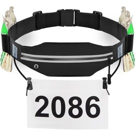 RJ-Sport Cinturón delgado para correr con número de carrera - Cinturón para triatlón con soporte para número de dorsal y 6 bucles para gel energético 