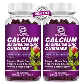Calcio, magnesio y zinc con suplemento de vitamina D3, gomitas de calcio altamente absorbentes con 300 mg de glicinato de magnesio apoyo seo y...     