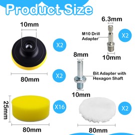24Pcs Car Polishing Pads for Drill, 3Inch/80mm Car Polishing Kit, Drill Polishing Pads Kit with 2 M10 Drill adapter 2 Wool Car Buffer, Sponge Buffing Pads for Auto Polisher Sanding Waxing