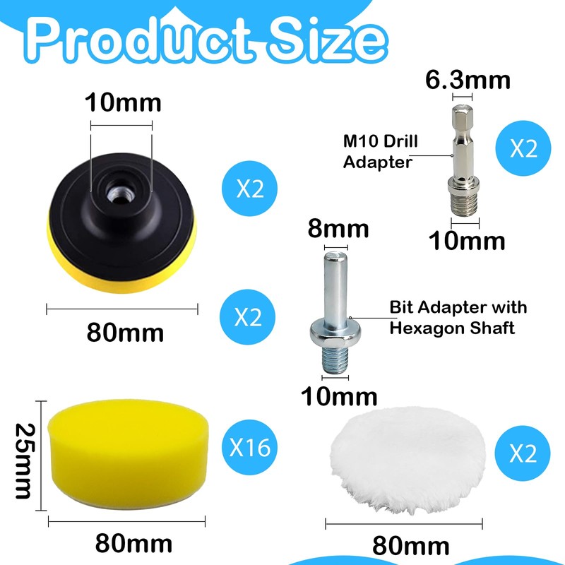 24Pcs Car Polishing Pads for Drill, 3Inch/80mm Car Polishing Kit,
