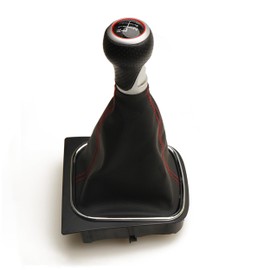 Letgoing Car Manual Gear Shift Knob with Gaiter Boot Kit 5/6 Speed Stitching Design Durable Plastic & Faux Leather for Jetta 5/6 Golf 5 Golf 6 MK5/MK6 2005-2014 5K0711113