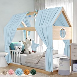 Alishomtll House Bed Canopy Decoration Set, 2 Bed Canopy, House Bed Made of 100% Cotton Muslin, 1 Bunting 300 cm, Children's Bed Canopy Fabric Canopy for Girls, Boys, Children's Room, 67 x 320 cm, Sky