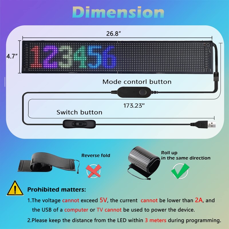Wishiot LED Car Sign LED Message Board APP Control Flexible