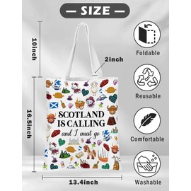 CEASQVAA Scotland Scottish Gifts Canvas Tote Bag Scotland Travel Trip Essentials Souvenirs for Women Scottish Shopping Grocery Bags