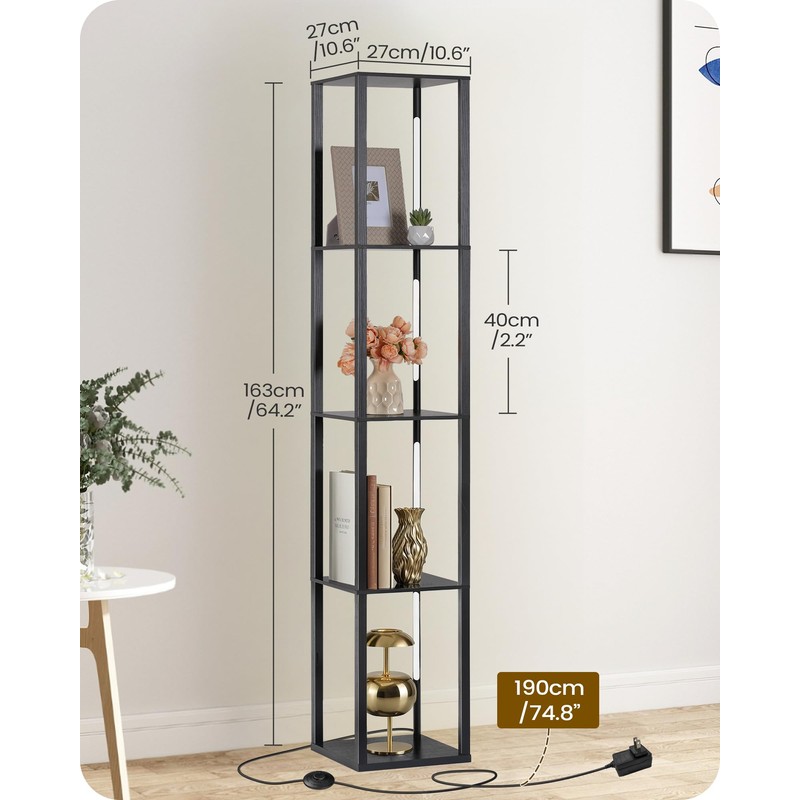 GOEBLESON 64.2" Display Shelf with Light, Modern Corner Floor Lampe