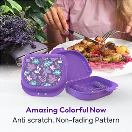 Retainer Cases Cute, Retainer Holder Case, 1 Pack, Aligner Case with Convincing Colorful Cute Patterns, Night Guard Case with Floral Patterns (Purple)