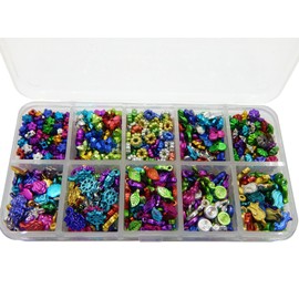Bead Set for Threading, 840 Pieces Plastic Beads Mix Colourful Pendant Spacer Beads Acrylic Beads 5 mm to 14 mm Craft Set 10 Designs with Sorting Box