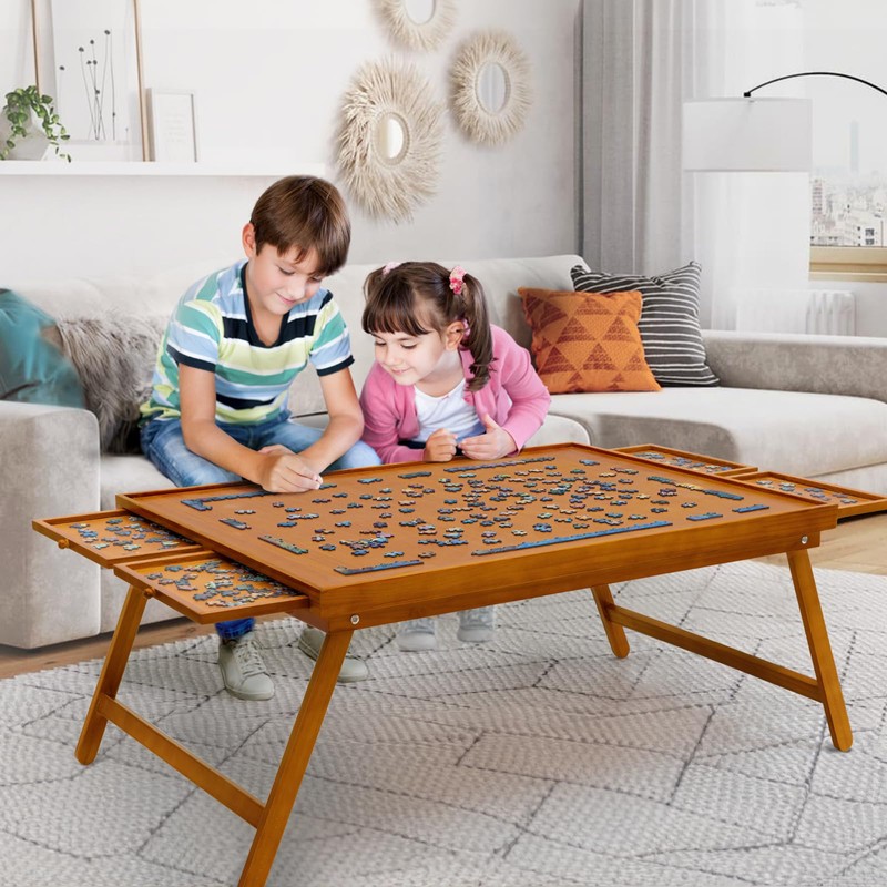 TEAKMAMA 1500 Piece Wooden Jigsaw Puzzle Board with 4 Drawers,