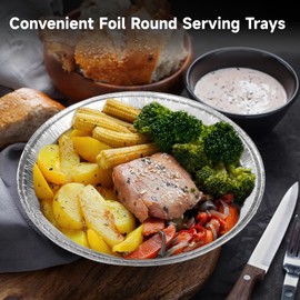 Homaisson 20 PCS Disposable Aluminium Foil Serving Trays, 12” Round Aluminum Foil Pizza Pans, Disposable Aluminium Pans for Baking, Cooking, Storage, Roasting, Reheating - Freezer Oven Safe