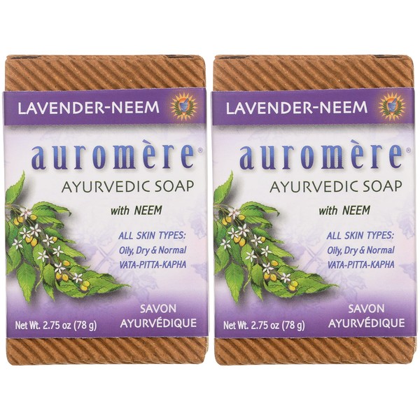 Jabón Ayurvedic Bar Lavender-Neem de Auromere – Jabón de barra natural hecho a mano y ecológico para piel sensible – 2.75 oz (2 unidades)