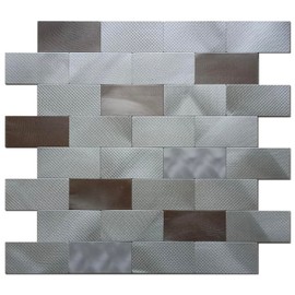 WEIMEISC 10-Sheet Peel and Stick Backsplash Tile, Self-Adhesive Aluminum 3D Wall Panels, Wall Sticker Metal Mosaic for Kitchen, Living Room, Bedroom(Grey + Silver）