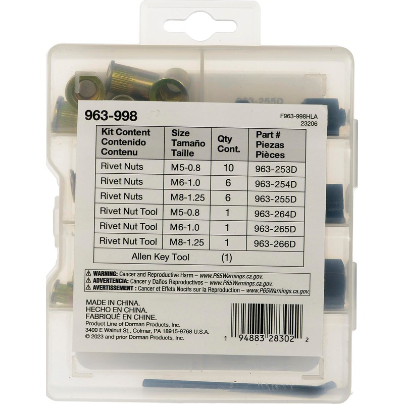 Dorman 963-998 Rivet Nuts and Hand Tool Kit - Metric