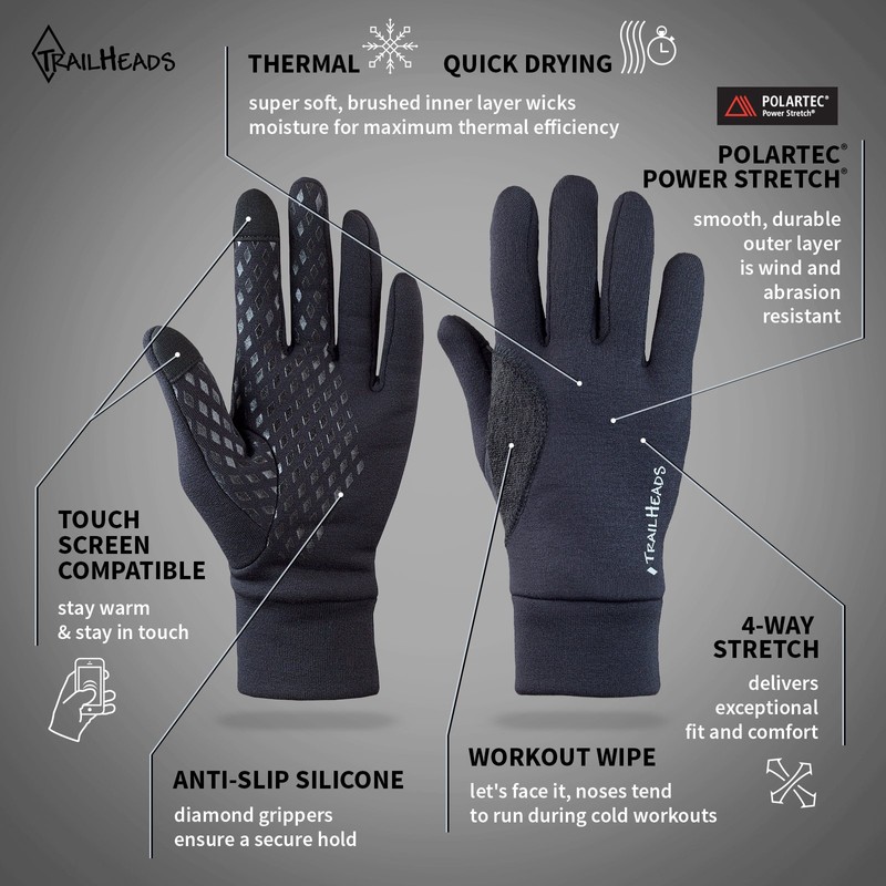 TrailHeads Men's Power Stretch Touchscreen Running Gloves - Medium