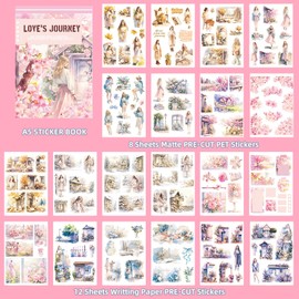 NAESM 20 Sheets Vintage Journaling Scrapbook Sticker, Dual Material Vintage Sticker for Scrapbook Decorating PET Aesthetic Sticker, DIY Craft