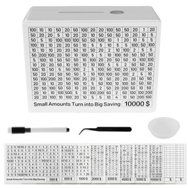 Money Saving Box, 10000 Savings Challenge Box, Wooden Money Coin Cash Bank with Counter & 8 Saving Challenge Targets, One Piece Designed Cash Vault Boxes with Stickers Two Slots Holes for Adults Kids