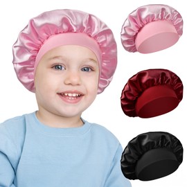 AOOWU Kids Satin Bonnet, 3 Packs Children Silk Sleep Cap, Soft Satin Sleep Caps with Elastic Wide Band, Night Sleep Bonnet, Bonnet for Curly Hair for Child Toddler Baby, Sleeping Cap, Satin Cap